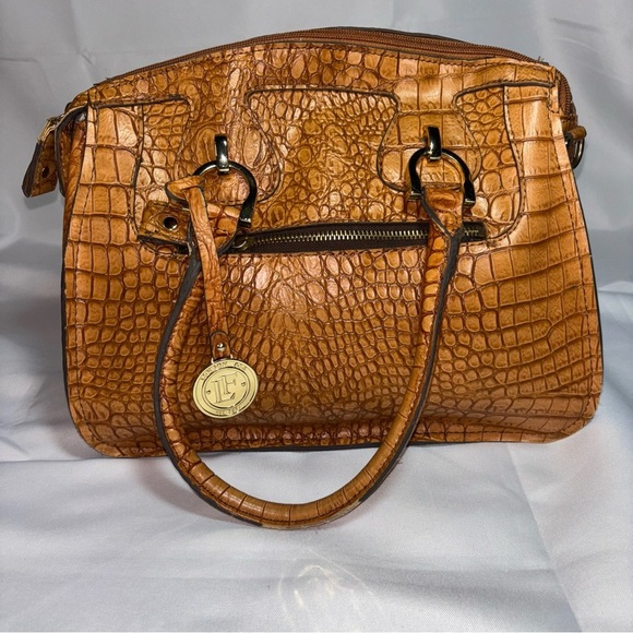 London Fog Crocodile Print Faux Leather Satchel Purse Bag - Picture 1 of 7